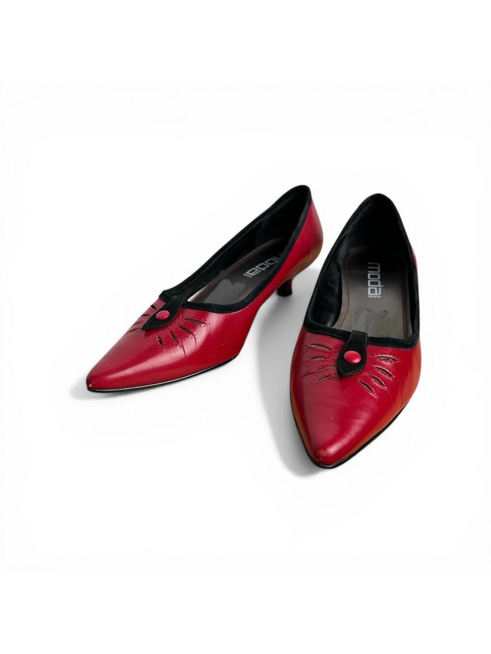 Vintage Red Leather Twee Kitten Heel Pumps 7